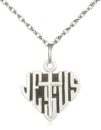 Sterling Silver Heart of Jesus w/Cross Medal Pendant