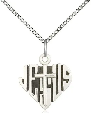 Sterling Silver Heart of Jesus w/Cross Medal Pendant