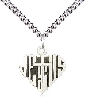 Sterling Silver Heart of Jesus w/Cross Medal Pendant