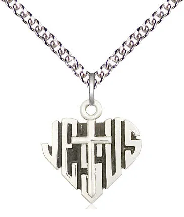 Sterling Silver Heart of Jesus w/Cross Medal Pendant