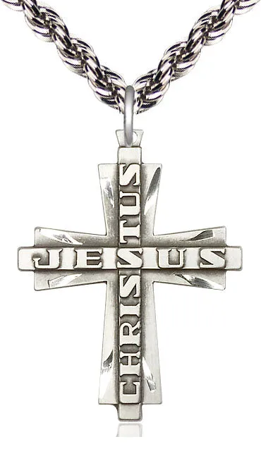 Sterling Silver Jesus Christus Cross Pendant on a Sterling Silver Chain