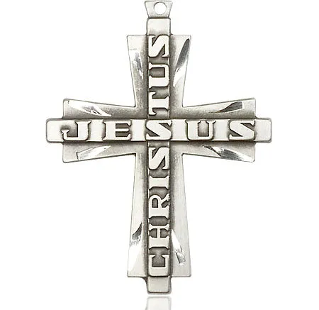 Sterling Silver Jesus Christus Cross Pendant on a Sterling Silver Chain