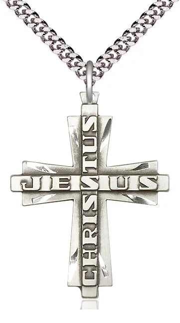 Sterling Silver Jesus Christus Cross Pendant on a Sterling Silver Chain