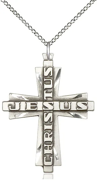 Sterling Silver Jesus Christus Cross Pendant on a Sterling Silver Chain