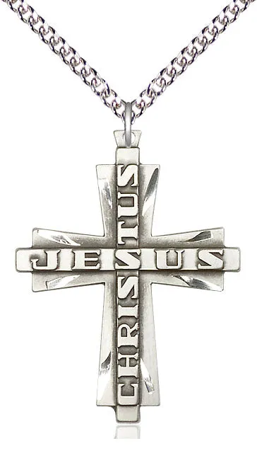Sterling Silver Jesus Christus Cross Pendant on a Sterling Silver Chain