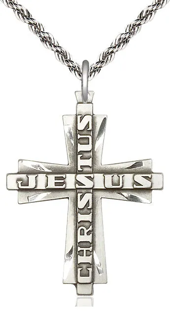 Sterling Silver Jesus Christus Cross Pendant on a Sterling Silver Chain