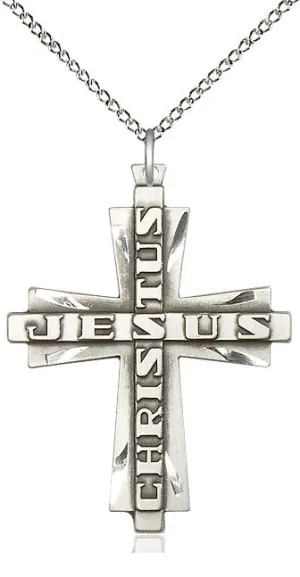 Sterling Silver Jesus Christus Cross Pendant on a Sterling Silver Chain