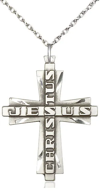Sterling Silver Jesus Christus Cross Pendant on a Sterling Silver Chain