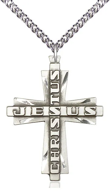 Sterling Silver Jesus Christus Cross Pendant on a Sterling Silver Chain