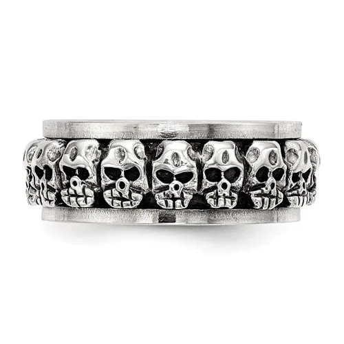 Sterling Silver Mens Spinning Antiqued Skull Ring