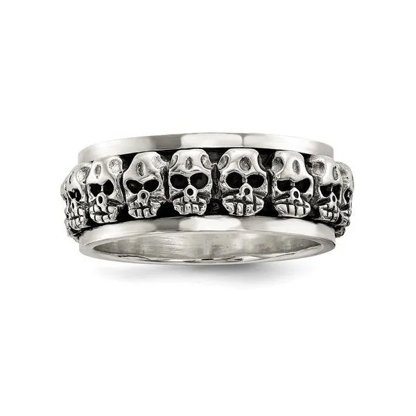 Sterling Silver Mens Spinning Antiqued Skull Ring