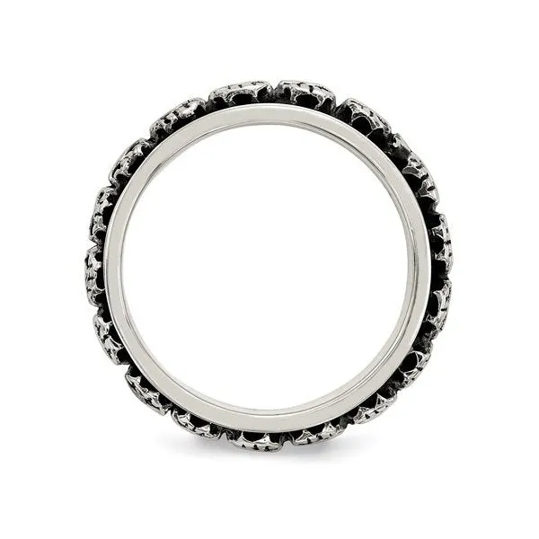 Sterling Silver Mens Spinning Antiqued Skull Ring