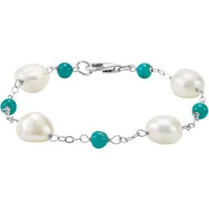 Sterling Silver Pearl & Turquoise Bracelet