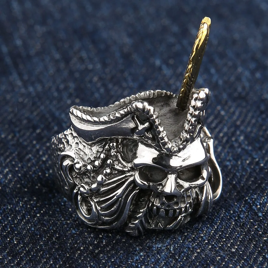 Sterling Silver Pirate Skull Mens Ring