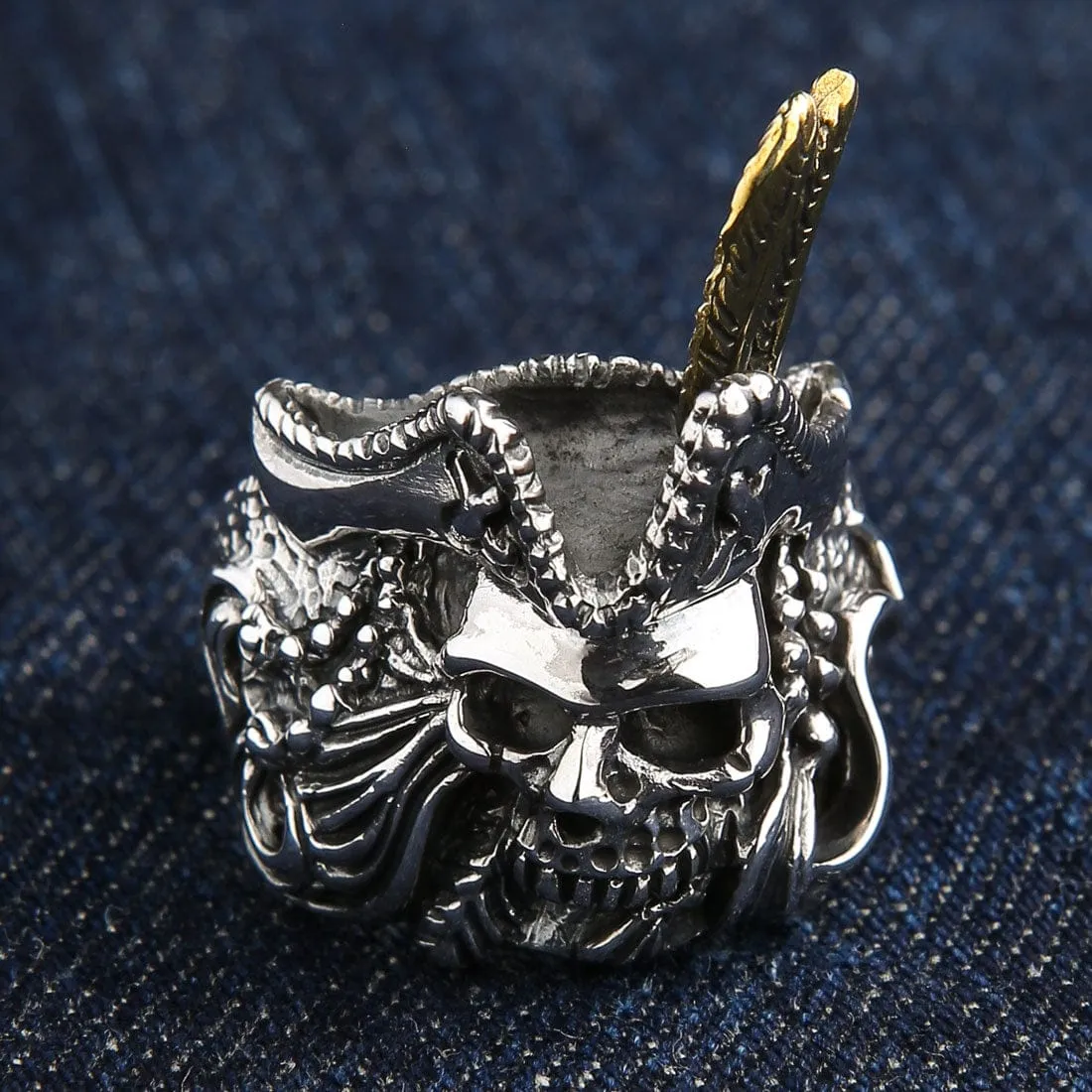 Sterling Silver Pirate Skull Mens Ring