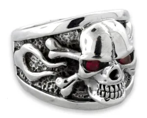 Sterling Silver Poison Skull with Fire CZ Ring