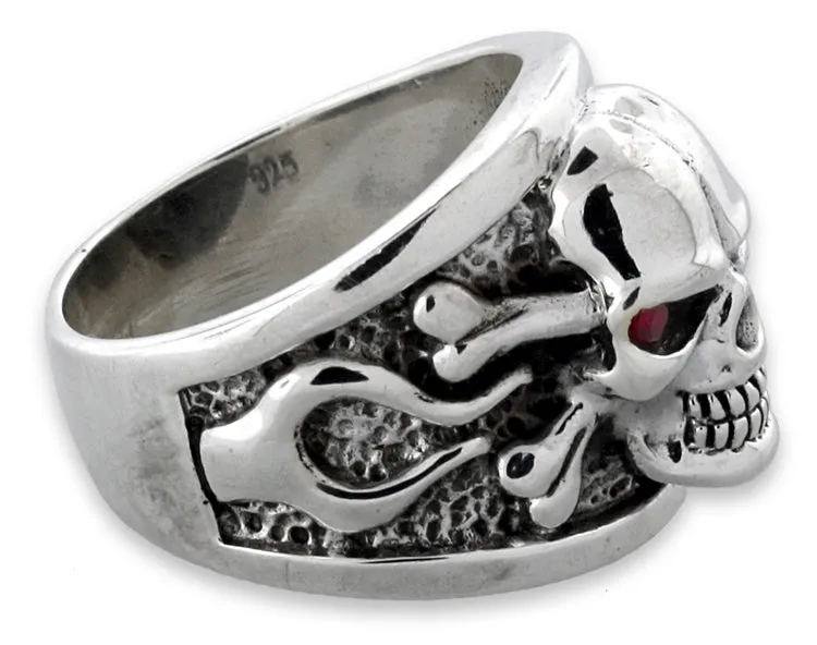 Sterling Silver Poison Skull with Fire CZ Ring