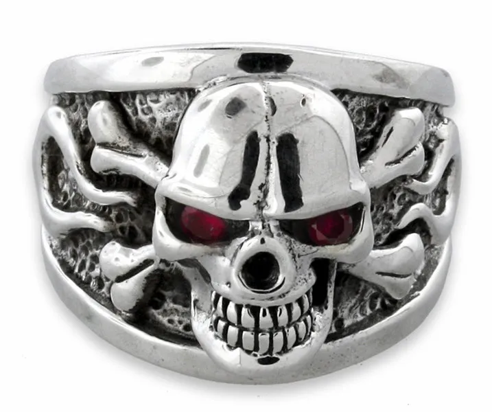 Sterling Silver Poison Skull with Fire CZ Ring