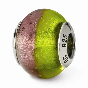 Sterling Silver Reflections Pink/Green Italian Murano Bead