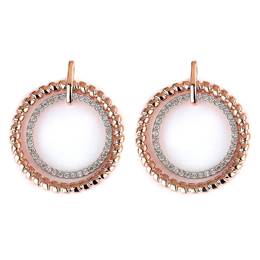 Sterling Silver Rhodium Plated and CZ Circular Earrings