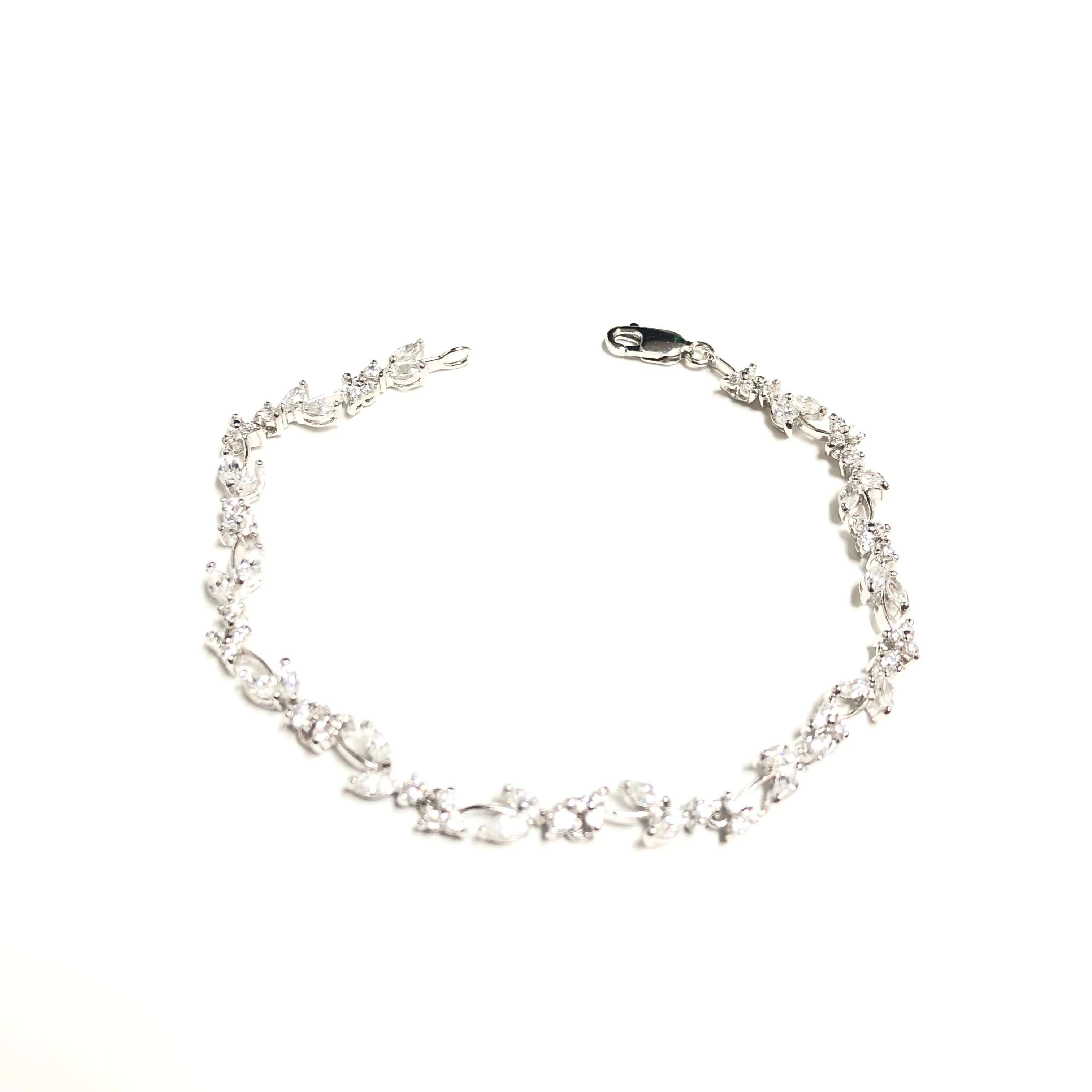 Sterling Silver Rhodium Plated Fancy CZ Floral Design Bracelet