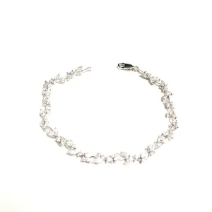 Sterling Silver Rhodium Plated Fancy CZ Floral Design Bracelet
