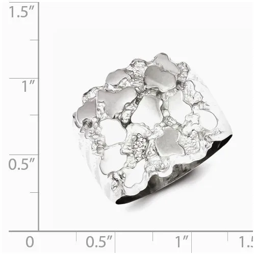 Sterling Silver Rhodium Plated Mens Nugget Ring