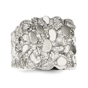Sterling Silver Rhodium Plated Mens Nugget Ring