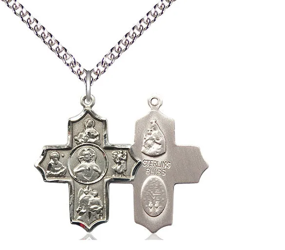 Sterling Silver Sacred Heart 5-Way Pendant on a Sterling Silver Chain