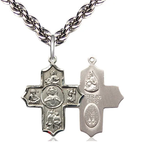 Sterling Silver Sacred Heart 5-Way Pendant on a Sterling Silver Chain