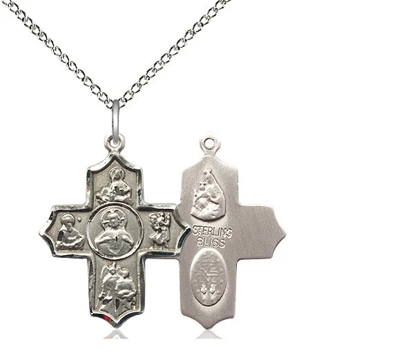 Sterling Silver Sacred Heart 5-Way Pendant on a Sterling Silver Chain