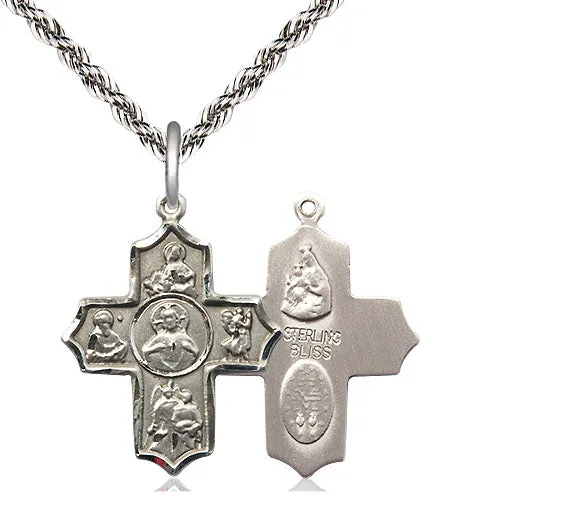 Sterling Silver Sacred Heart 5-Way Pendant on a Sterling Silver Chain