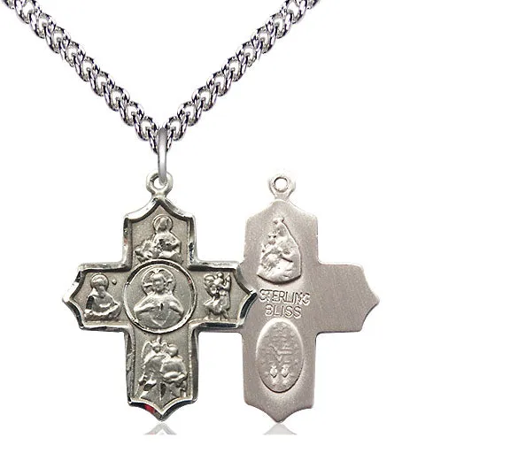 Sterling Silver Sacred Heart 5-Way Pendant on a Sterling Silver Chain
