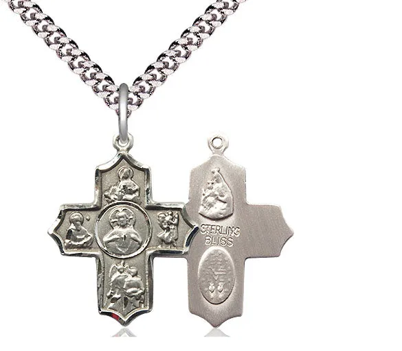 Sterling Silver Sacred Heart 5-Way Pendant on a Sterling Silver Chain