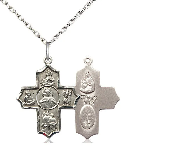 Sterling Silver Sacred Heart 5-Way Pendant on a Sterling Silver Chain