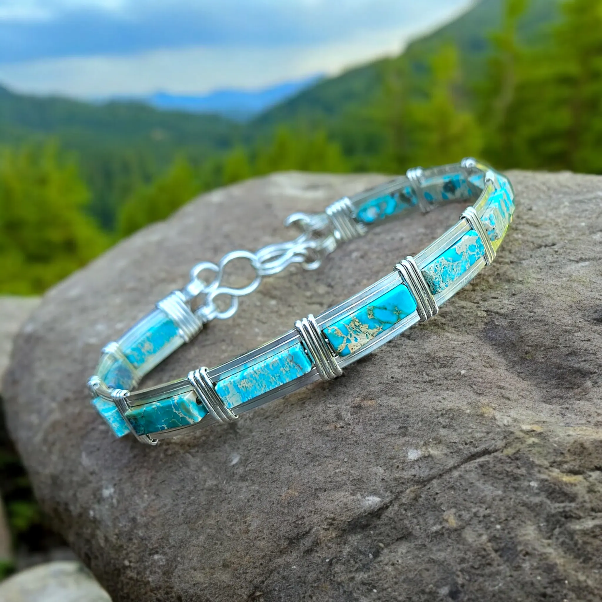 Sterling Silver Semi-Precious Gemstone Bracelet Bangle 18 gauge wire