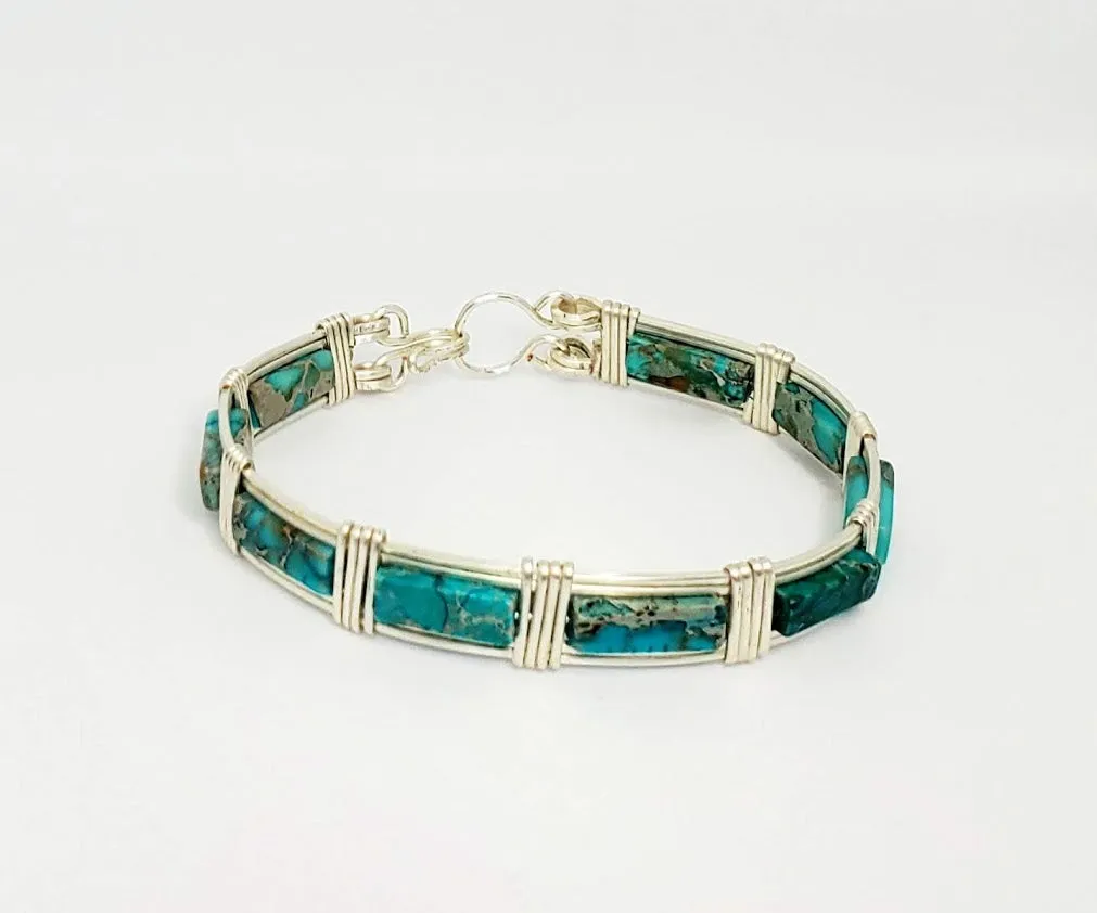 Sterling Silver Semi-Precious Gemstone Bracelet Bangle 18 gauge wire