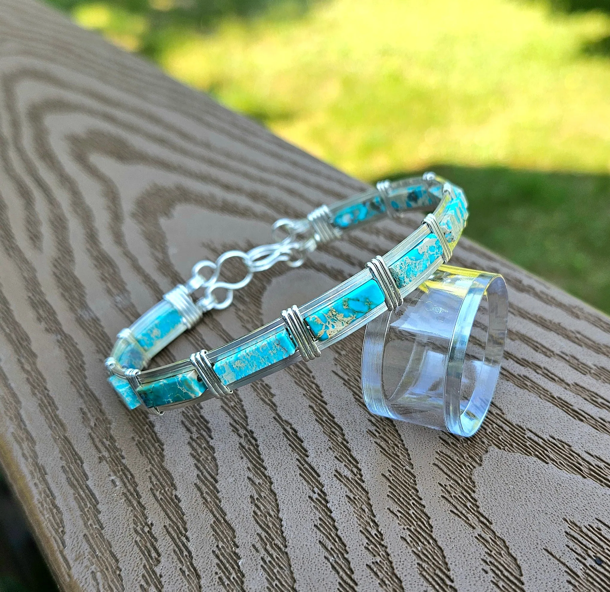 Sterling Silver Semi-Precious Gemstone Bracelet Bangle 18 gauge wire