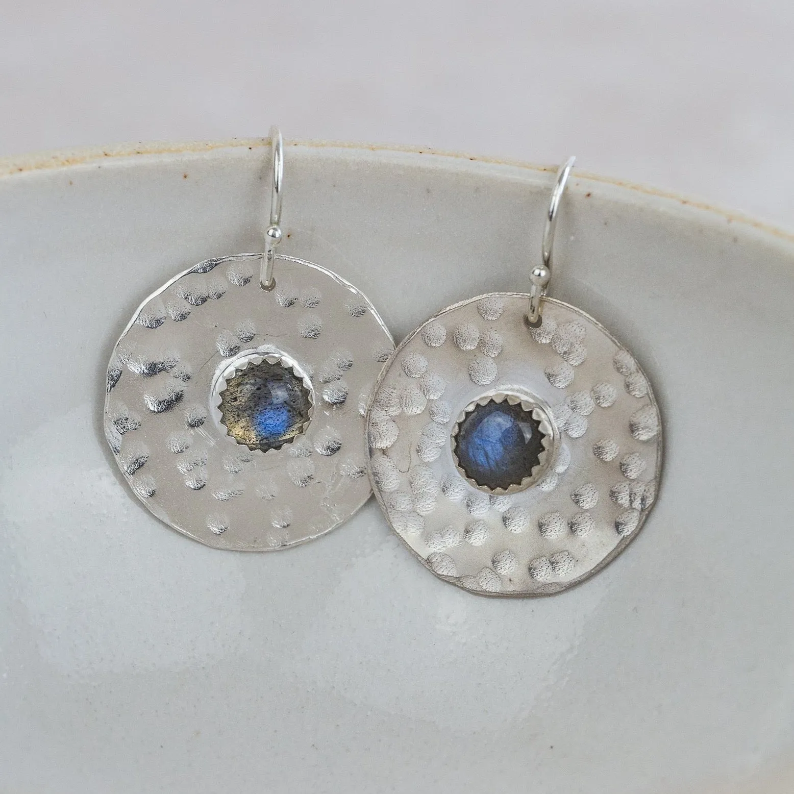 Sterling Silver Shield Earrings Labradorite