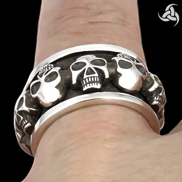 Sterling Silver Skull Biker Spin Ring