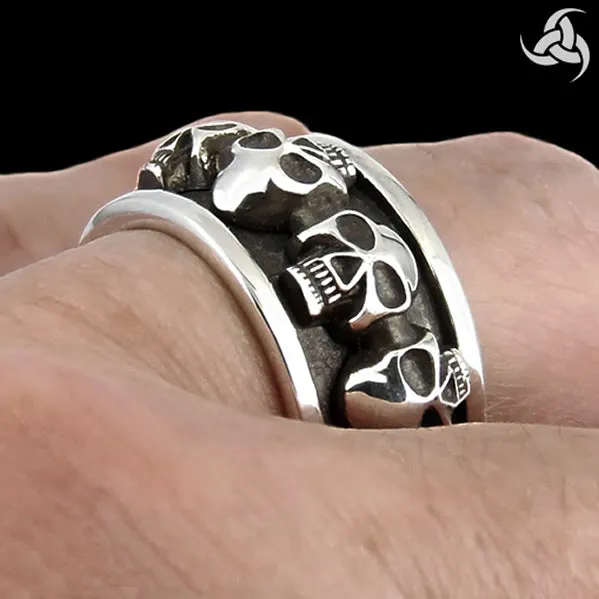 Sterling Silver Skull Biker Spin Ring