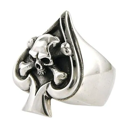 Sterling Silver Spade Crossbone Skull Ring