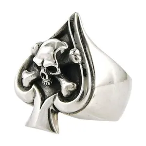Sterling Silver Spade Crossbone Skull Ring