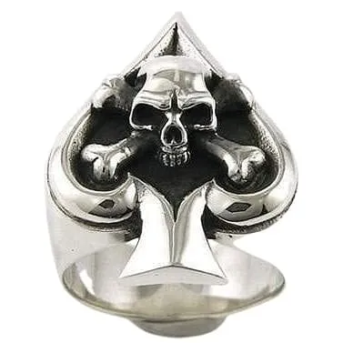 Sterling Silver Spade Crossbone Skull Ring