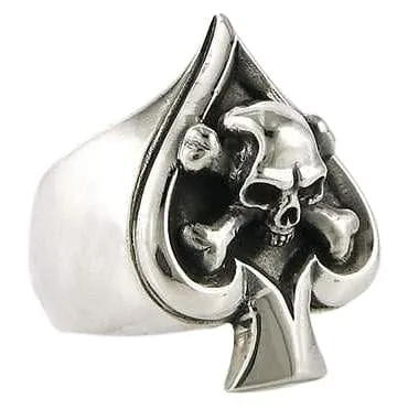 Sterling Silver Spade Crossbone Skull Ring