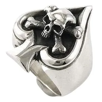 Sterling Silver Spade Crossbone Skull Ring