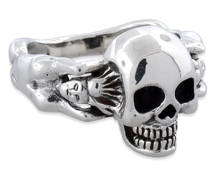 Sterling Silver Woman Holding Skull Ring