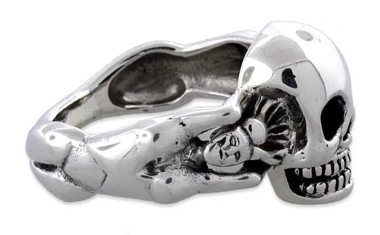 Sterling Silver Woman Holding Skull Ring