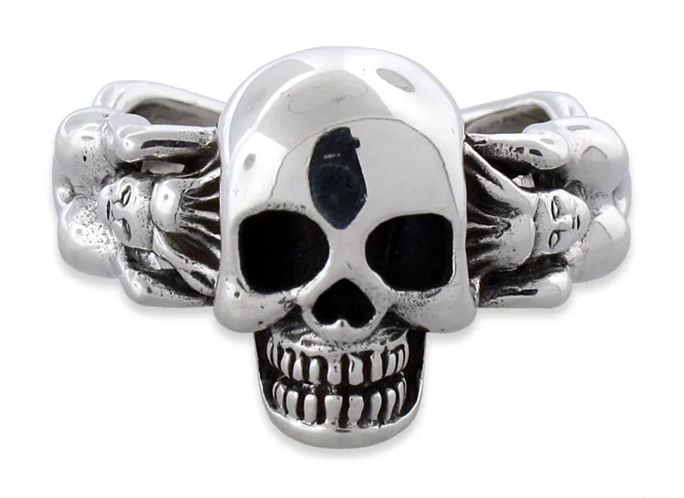 Sterling Silver Woman Holding Skull Ring