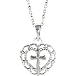 Sterling Silver Youth Heart with Cross 16-18" Necklace
